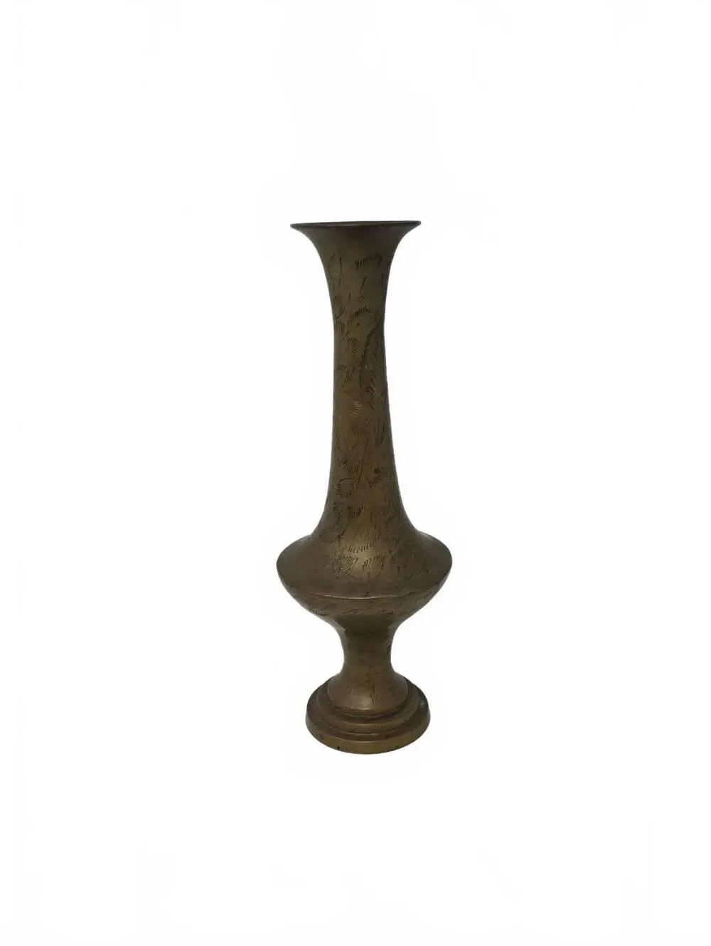 Vintage Indian Brass Etched Bud Vase 9.25 Inch